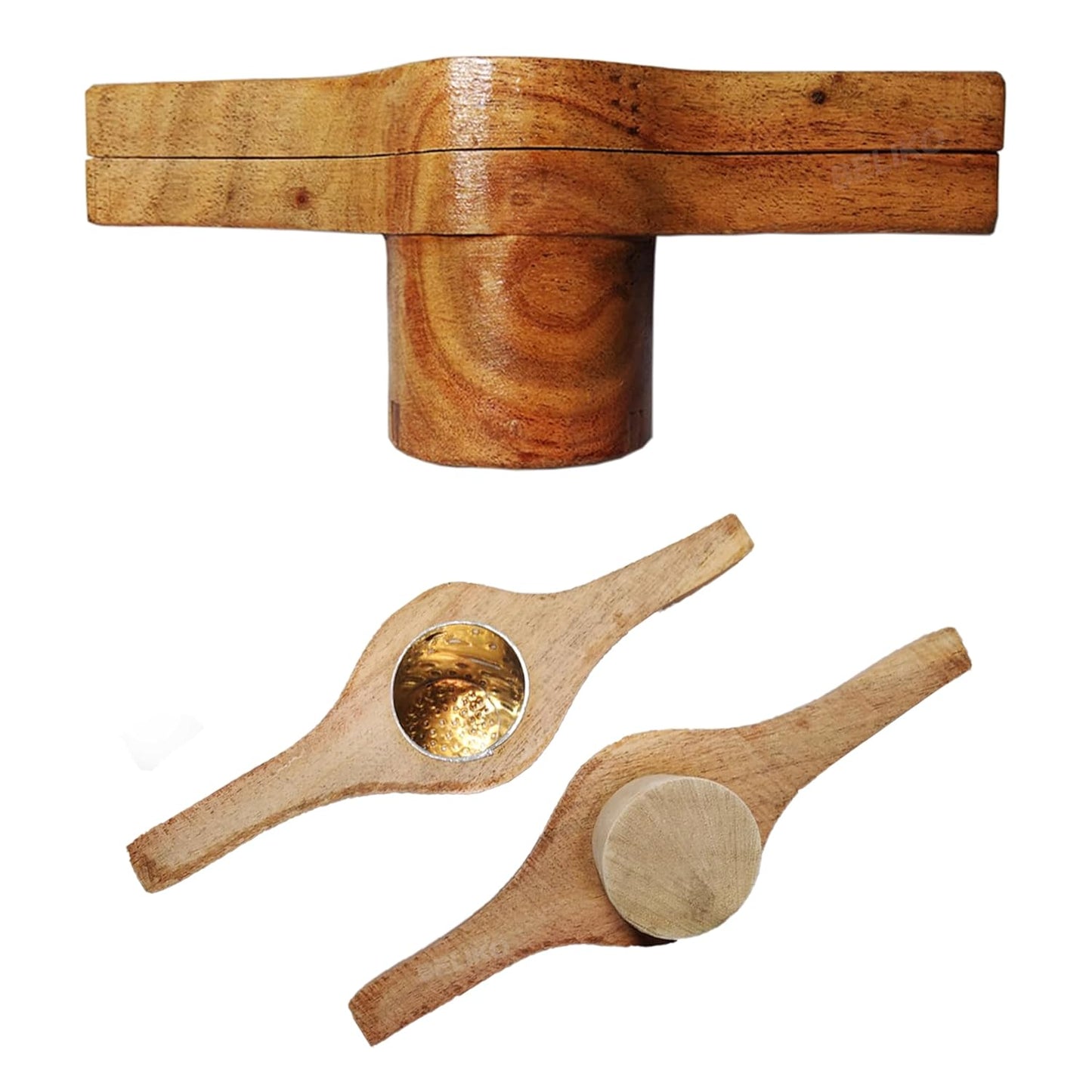 Handmade Wooden idiyappam Press Maker Aluminium Cladding Cup Inside Idiyappam Sev Sancha Maker with Brass Bottom Sheet (Brown)