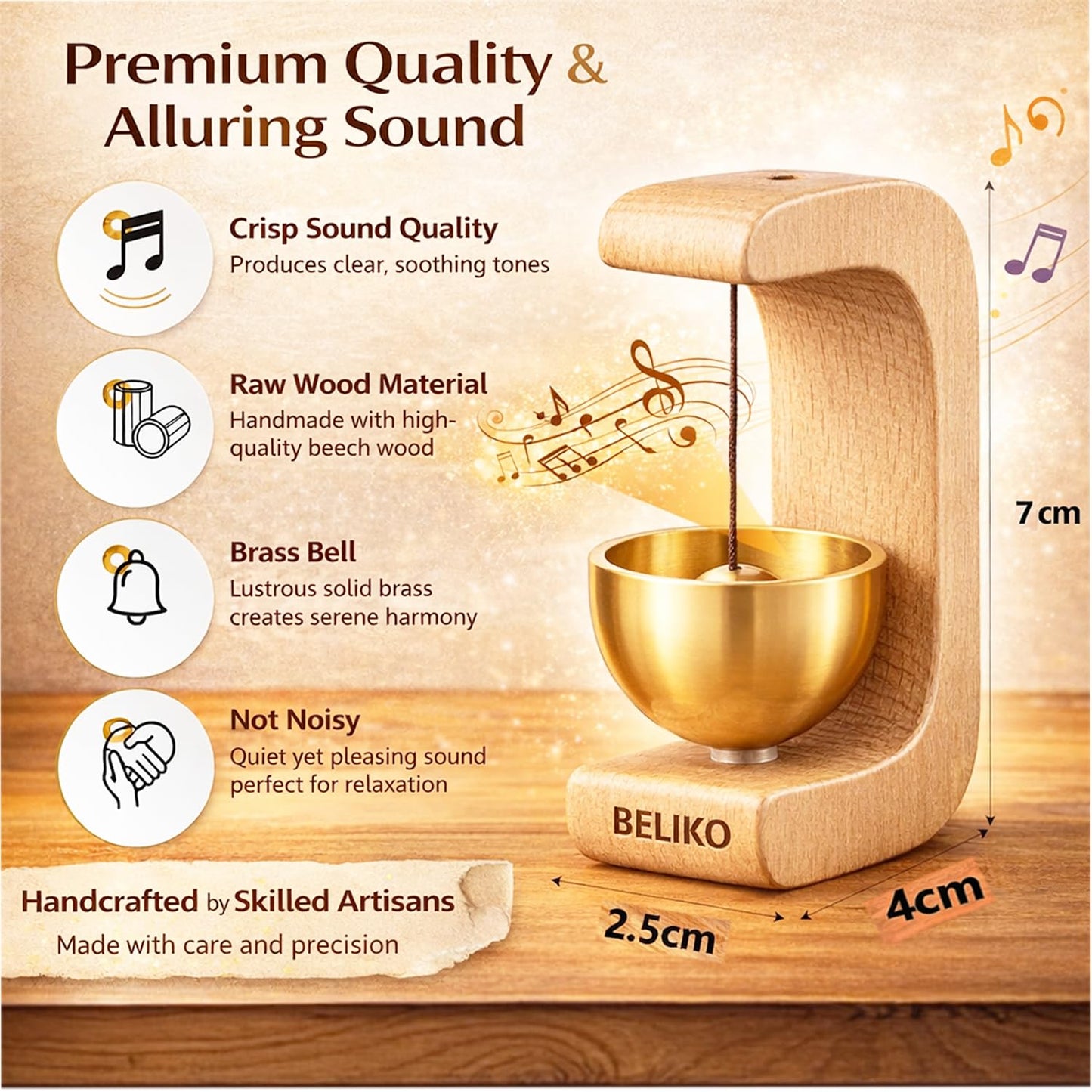 Beliko Magnetic Wooden Door Chime with Brass Bell