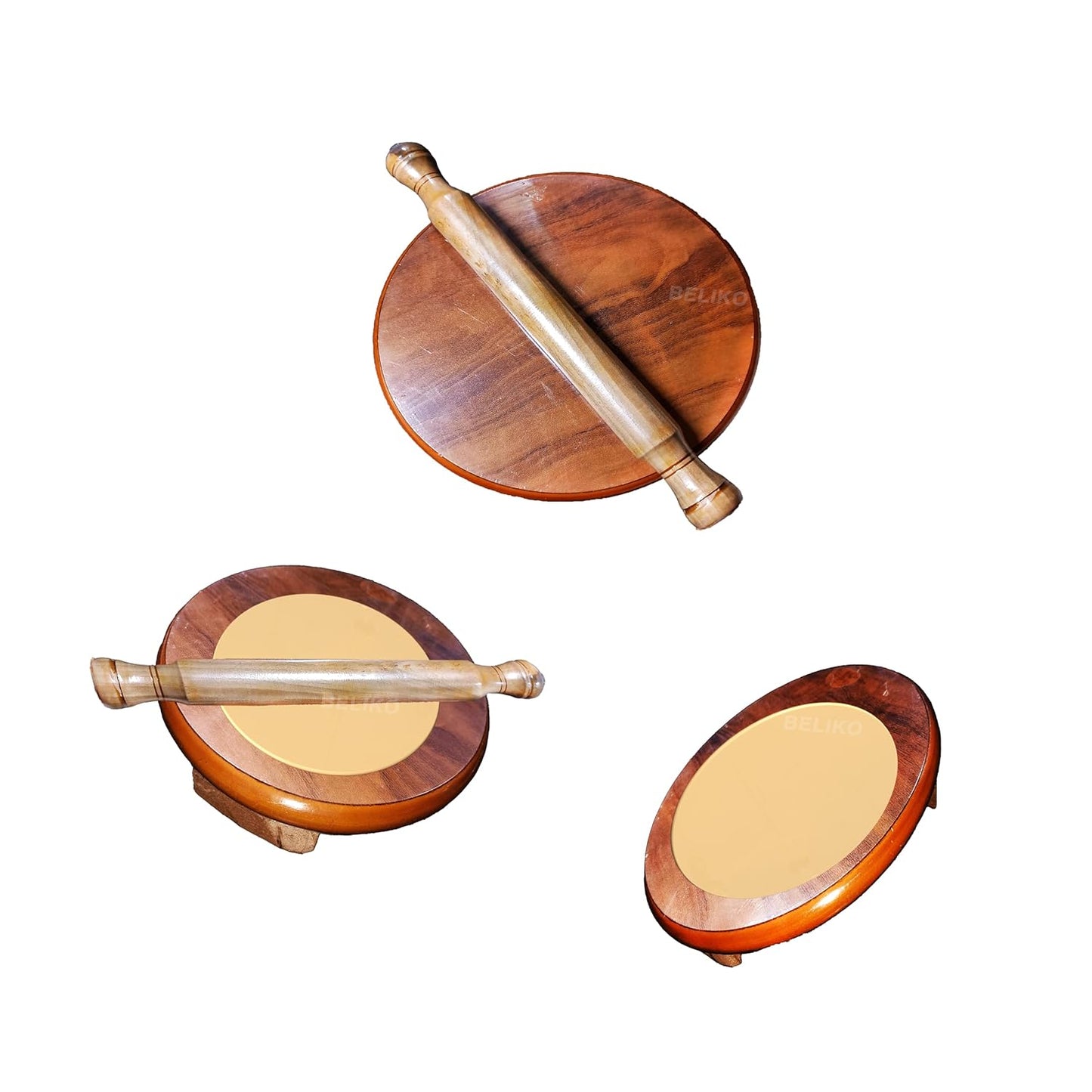 10 inch Plywood Chakla with Wooden Belan Set with Wood Spatula for Kitchenware | Rolling Pin Board, Phulka Maker, Roti Maker | Wooden Ladle | Solid Wood Roti, Chapati Rolling Board for Home & Kitchen