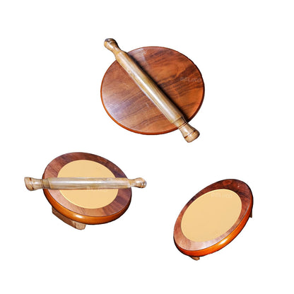 10 inch Plywood Chakla with Wooden Belan Set with Wood Spatula for Kitchenware | Rolling Pin Board, Phulka Maker, Roti Maker | Wooden Ladle | Solid Wood Roti, Chapati Rolling Board for Home & Kitchen