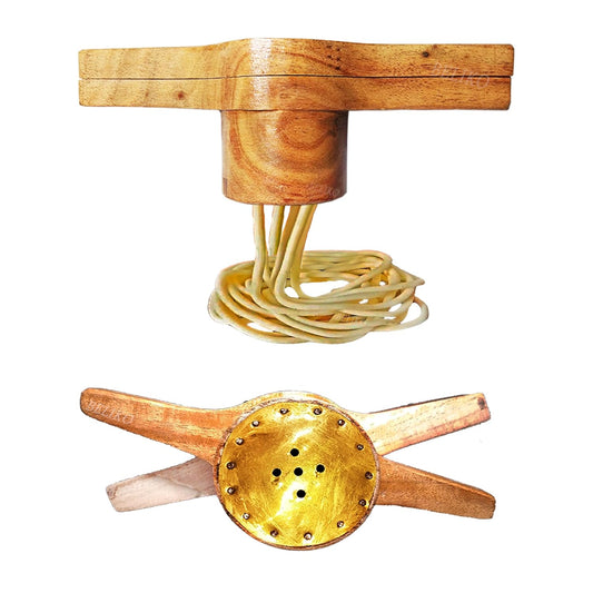 Handmade Wooden Kitchen Press - Murukku Maker With Aluminium Cladding Cup Inside - Chakli Maker With Brass Bottom Sheet and 5 Holes