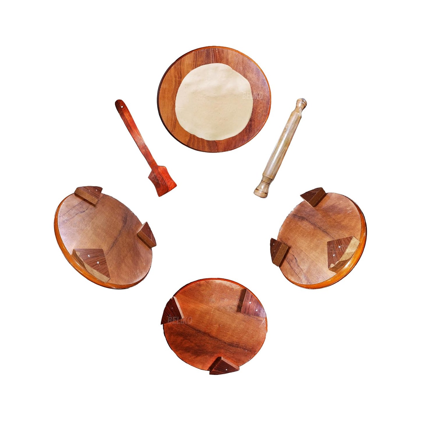 10 inch Plywood Chakla with Wooden Belan Set with Wood Spatula for Kitchenware | Rolling Pin Board, Phulka Maker, Roti Maker | Wooden Ladle | Solid Wood Roti, Chapati Rolling Board for Home & Kitchen