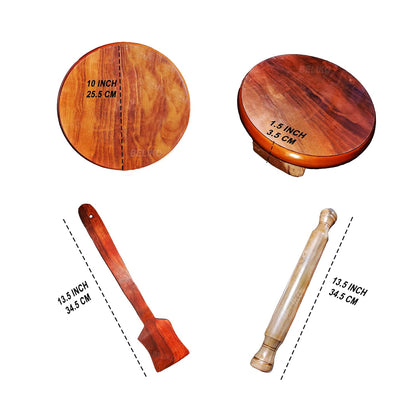10 inch Plywood Chakla with Wooden Belan Set with Wood Spatula for Kitchenware | Rolling Pin Board, Phulka Maker, Roti Maker | Wooden Ladle | Solid Wood Roti, Chapati Rolling Board for Home & Kitchen