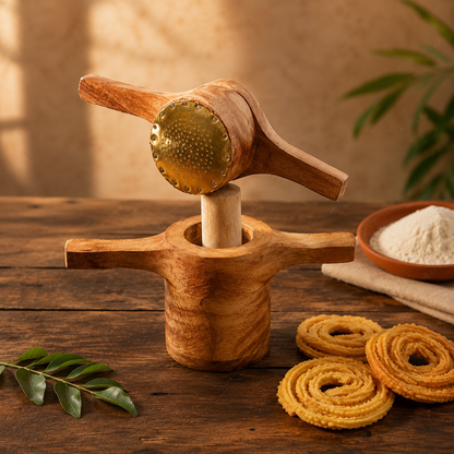 Handmade Wooden idiyappam Press Maker Aluminium Cladding Cup